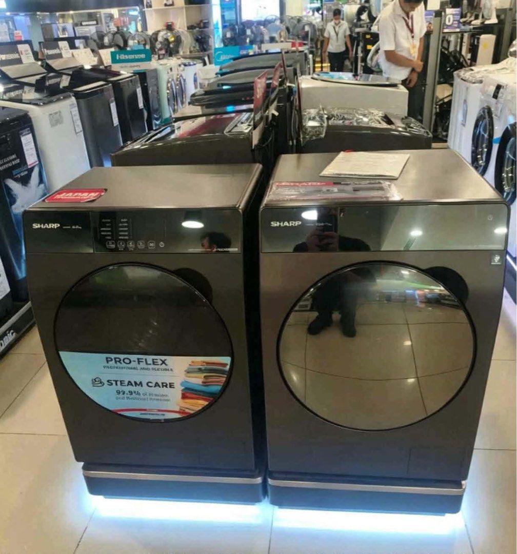 SHARP FRONT LOAD WASHING MACHINE (Category: Washing Machines and Dryers) located in Quezon City. Submitted by annys.online (Listing ID 1459244925, Image 1). Description: SHARP FRONT LOAD AUTOMATIC WASHING MACHINE COMBO ES-FLC15BV-DS 10.5 kgs Combo SRP 55,498 CASH 46,200 WASHER AND SPIN ES- FLW85BV -GY 8.5 kgs BLDC INVERTER SRP 32,698 CASH 28,700 ES-FLW15BV-GY CASH 38,300 Heat pump dryer Kdht10jp-g 10kg Srp 57,198 Cash 36,200 Brand new and sealed 