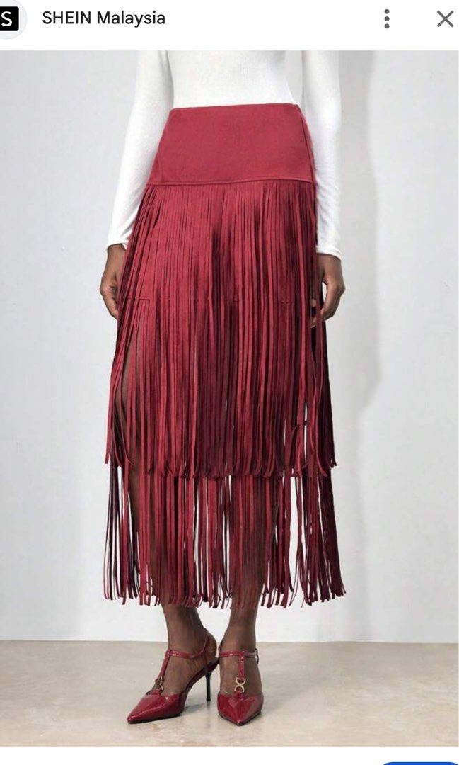 shein suede fringe skirt (Category: Skirts) located in Cavite. Submitted by bambimay30 (Listing ID 1459095180, Image 2). Description: stretchable 30-34 waist suede fabric .