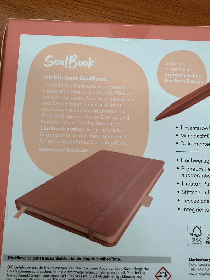 SoulBook Schreibset Notebook & Pen Set Blush Rose (Category: Stationery & School Supplies) located in Quezon City. Submitted by ellamenopi (Listing ID 1459095997, Image 2). Description: - SoulBook Schreibset Gift Set - Includes A5 dotted notebook and aluminum pen with blue ink - Notebook features ribbon bookmark and pen loop - Perfect for journaling and planning - Beautiful blush rose colored packaging.