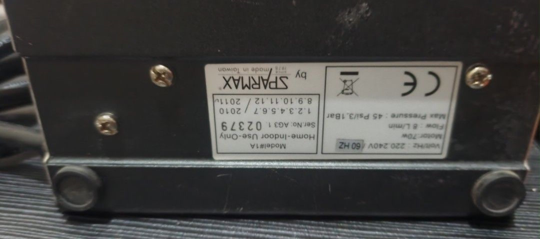 temptu.airbrush.airbrush make up (Category: Home Improvement Tools & Accessories) located in Manila. Submitted by karu.sell.ph (Listing ID 1459230313, Image 1). Description: - Sparmax Air Pump, Model #1A - Made in Taiwan - Rated 70W, 220-240V, 50/60Hz - Max Pressure: 45 Psi / 3.1 Bar - Flow Rate: 8 L/min - For Home Indoor Use Only - Tested and Working.