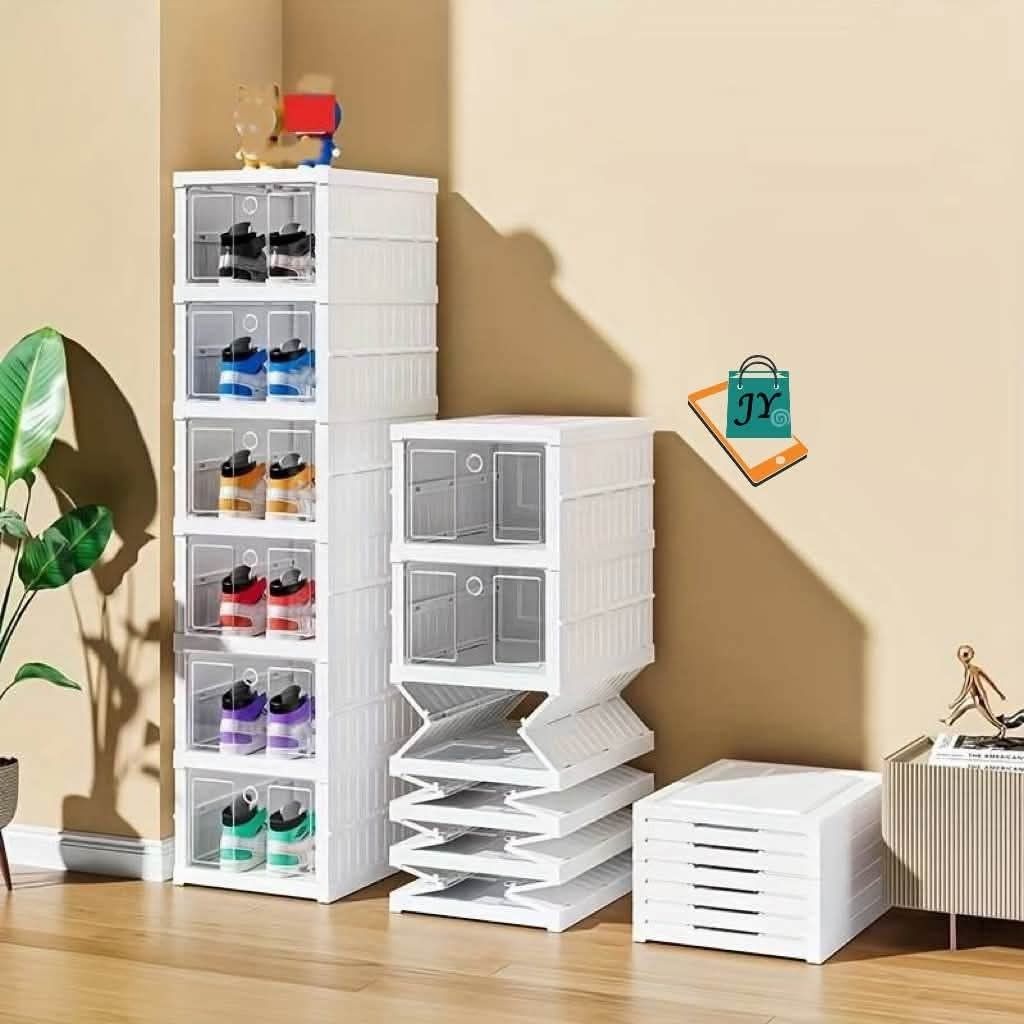Stackable Clear Shoe Storage Boxes Organizer Display Case (Category: Storage Boxes & Baskets) located in Manila. Submitted by chaionlineshop (Listing ID 1459106414, Image 3). Description: - Keep shoes tidy and protected. - Stackable design saves space. - Clear front panel for easy viewing. - Simple assembly. - Fits sneakers, heels, and boots. - Versatile for other storage needs..