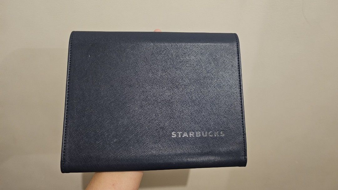Starbucks 2025 Sable Planner (POUCH ONLY) (Category: Purses & Pouches) located in Manila. Submitted by farewellretail (Listing ID 1459139686, Image 2). Description: Dark blue/sable leather-feel organizer pouch with an envelope flap **With minimal discoloration due to humidity.