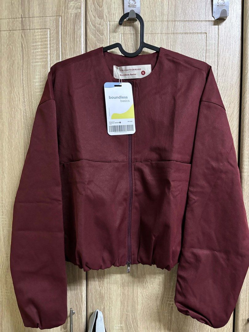 Straightforward Boundless Basics Helena Jacket Wine Size S (Category: Coats, Jackets and Outerwear) located in Pasay City. Submitted by cristerdaniel (Listing ID 1459233507, Image 1). Description: - Helena Jacket from Straightforward's Boundless Basics line - Color: Wine - Size: S - Features: Full zip closure, elasticated hem and cuffs, balloon sleeves - Original Price: PHP 1899.