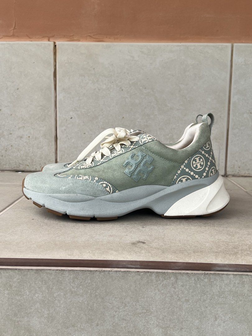 Tory Burch T Monogram Green Trainer - Womens Size 10 (Category: Sneakers) located in Manila. Submitted by pacoz (Listing ID 1459224461, Image 3). Description: - Sage green Tory Burch sneakers - Features signature monogram pattern - Lace-up style with a chunky sole - Durable gum rubber outsole - Ideal for casual outfits - Women’s Size 10 Only worn once. RFS: Decluttering Gifted from the US. SRP: ₱17k.