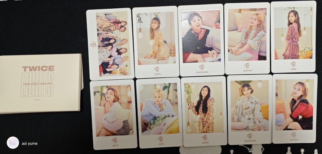 TWICE Lights World Tour 2019 Photocards (Category: K-Wave Merchandise) located in Dasmarinas. Submitted by aoiyume29 (Listing ID 1459193325, Image 1). Description: - TWICE Lights World Tour 2019 Photocards - Authentic Japan merchandise - Includes all 9 members: Tzuyu, Chaeyoung, Dahyun, Mina, Jihyo, Sana, Momo, Jeongyeon, Nayeon - Comes with the official TWICE Lights photocard envelope -Negotiable- -shapi c/o- -gcash payment- -X Sensi- 🙅‍♀️NO UN