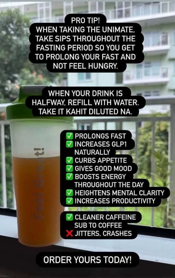 Unimate tea (Category: Health Food, Drinks & Tonics) located in Manila. Submitted by littlecutethings0623 (Listing ID 1459100326, Image 2). Description: Unimate is a good health drink that I usually drink every morning, it gives me the energy, focus and keeping me motivated. help me full longer even if I don't eat agad. helps boost my energy, gut hormone and many more.