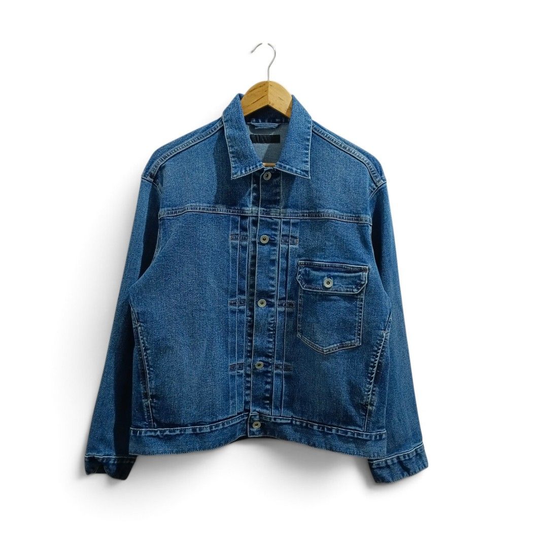 Uniqlo Type 1 Denim Jacket (Blue) (Category: Coats, Jackets and Outerwear) located in Manila. Submitted by mf.classics (Listing ID 1459136655, Image 2). Description: Classic blue denim jacket. Button-up front with a chest pocket. Great for layering. Versatile piece for any wardrobe. Good for casual wear. Measurements: 25 L 22 W Issues: N/A Condition: 10/10.