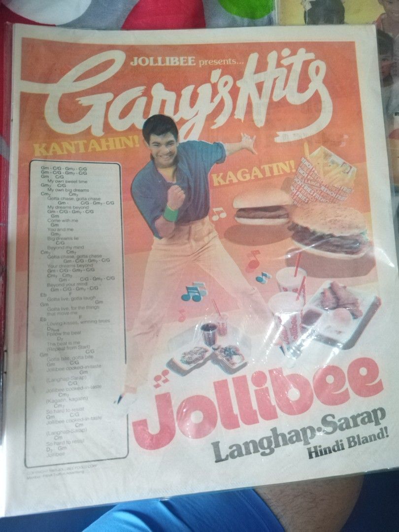 Vintage Jollibee Ads (Category: Vintage Collectibles) located in Manila. Submitted by pickerjessie (Listing ID 1459143721, Image 3). Description: - Authentic vintage Jollibee advertisements from the 1980s. - Features iconic ads for The Champ burger, Chunky Chicken Sandwich, Gary's Hits, and Kiddie Party. - Ideal for collectors of Filipino memorabilia or passionate Jollibee fans. - A unique and nostalgic piece of Filipino fast food history..