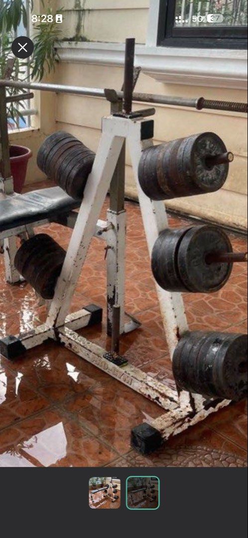 Weight Bench with Barbell and Weight Plates (Category: Weights & Dumbbells) located in Manila. Submitted by pinkmd (Listing ID 1459208922, Image 1). Description: - Complete weight bench set for home workouts - Includes barbell and multiple weight plates - Sturdy and ready for training sessions - Great for strength building and fitness at home - Fully functional with some signs of wear - Selling as is 16 pcs of 5lbs 16pcs of 10lbs.