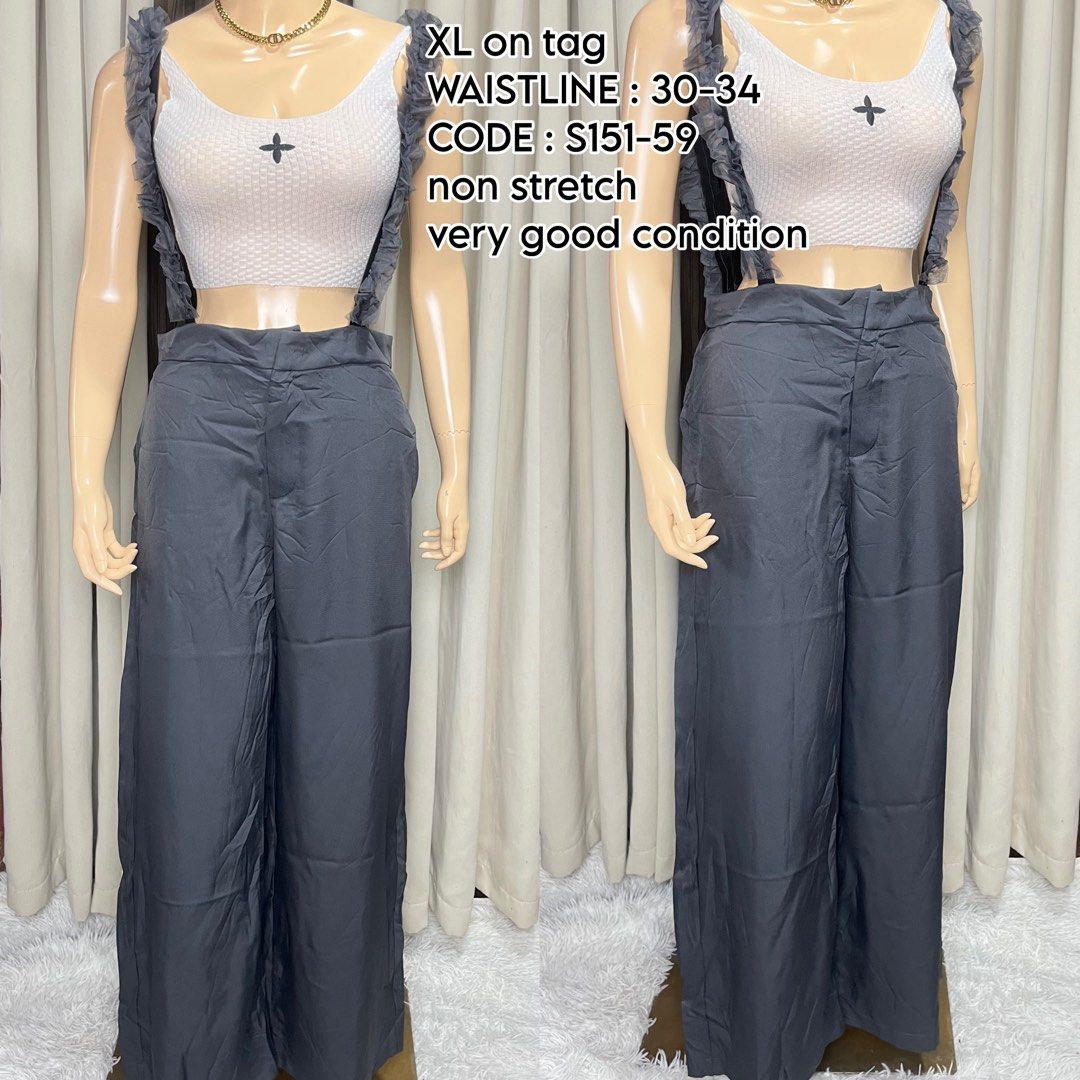 XL Grey Wide leg jumper pants (Category: Rompers) located in Naga. Submitted by rmapprl (Listing ID 1459219449, Image 1). Description: - Grey wide leg pants - Detachable suspenders - Size XL (fits waistline 30-34 inches) - Non-stretch fabric - Perfect for casual or dressed-up looks.