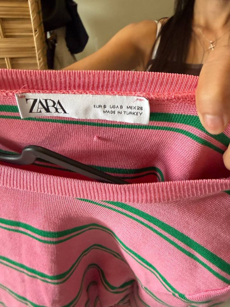 Zara Pink Green Striped Long Sleeve Cropped Top (Category: Longsleeves) located in Manila. Submitted by jimmy_juniorrr (Listing ID 1459171663, Image 3). Description: - Pink long sleeve top - Features green stripes - Cropped fit - Best fits size XS or S - Ideal for casual and everyday wear - Easily pairs with jeans or skirts - Comfortable material.