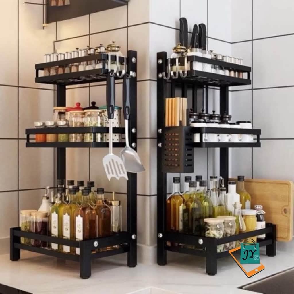 3-Tier Kitchen Spice Rack Organizer Shelf (Category: Shelves, Cabinets & Racks) located in Manila. Submitted by chaionlineshop (Listing ID 1463037989, Image 1). Description: - Organize your kitchen with this 3-tier rack. - Ideal for storing spices, oils, and utensils. - Made of durable black metal. - Easy to assemble and fits perfectly on your countertop. - Keeps cooking essentials tidy and accessible..