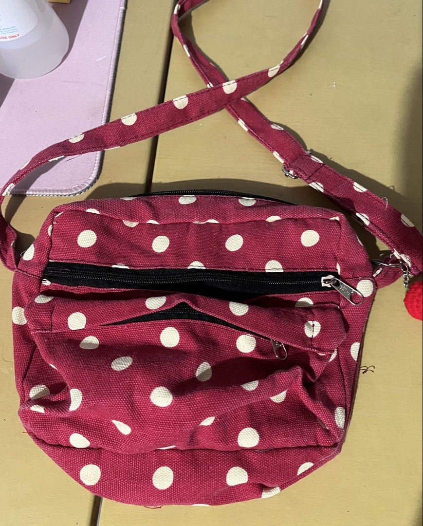 🐞 polkadot whimsy bag (Category: Shoulder Bags) located in Quezon City. Submitted by shiikwa (Listing ID 1462952302, Image 1). Description: - has one main compartment and three small compartment - adjustable strap - spacious inside .