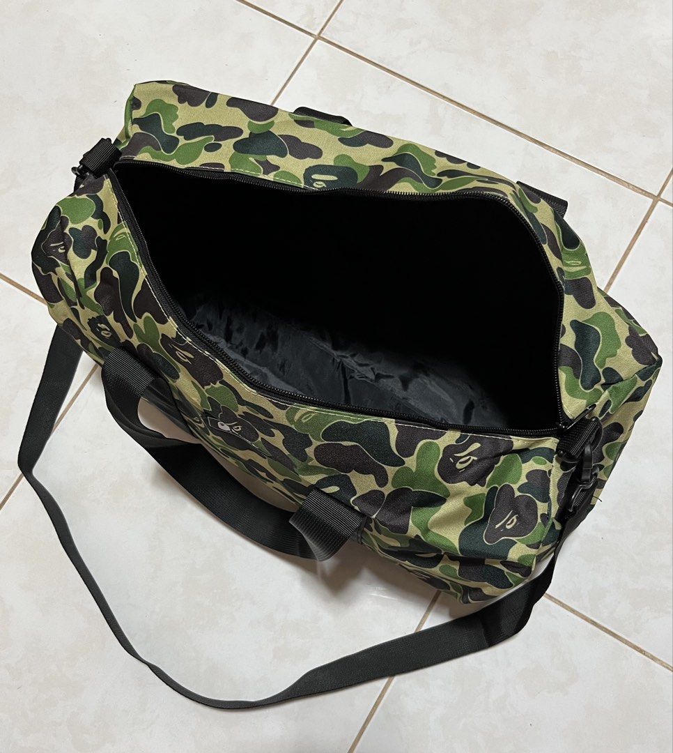 A BATHING APE CAMO DUFFLE BAG (Category: Backpacks) located in Cavite. Submitted by drip_syndicate (Listing ID 1463102598, Image 3). Description: -35 LITERS CONDITION: 9.5/10 COLOR RATE: 9.5/10 NO ISSUE .