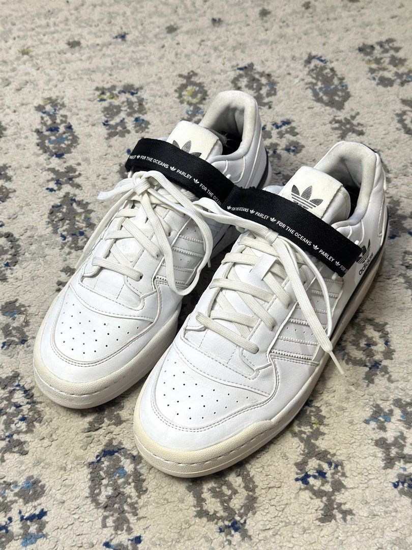 Adidas Forum Low Men "Parley" Size 10.5 (Category: Sneakers) located in Daet. Submitted by thrifthings2018 (Listing ID 1462969638, Image 2). Description: - Adidas Forum Low 'Parley' men's sneakers - Size: 10.5 US - Color: White with black accents - Features original 'Parley for the Oceans' straps - Laces are clean - Classic Adidas silhouette.