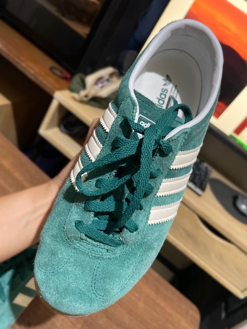 Adidas Gazelle Lo Pro (Category: Sneakers) located in Naga. Submitted by juvelynp (Listing ID 1462943627, Image 2). Description: - Authentic Adidas Gazelle sneaker - Color: Collegiate Green/Cloud White/Gum 3 - Material: Suede - Fastening: Laces - Toe Type: Closed Toe - Toe Shape: Round - Made in Vietnam - Size: US 5.5 (UK 4, FR 36.5, JP 225, CHN 225) - Ideal for casual wear - Very minimal sign of usage only - RFS: Switching to a smaller size Feel