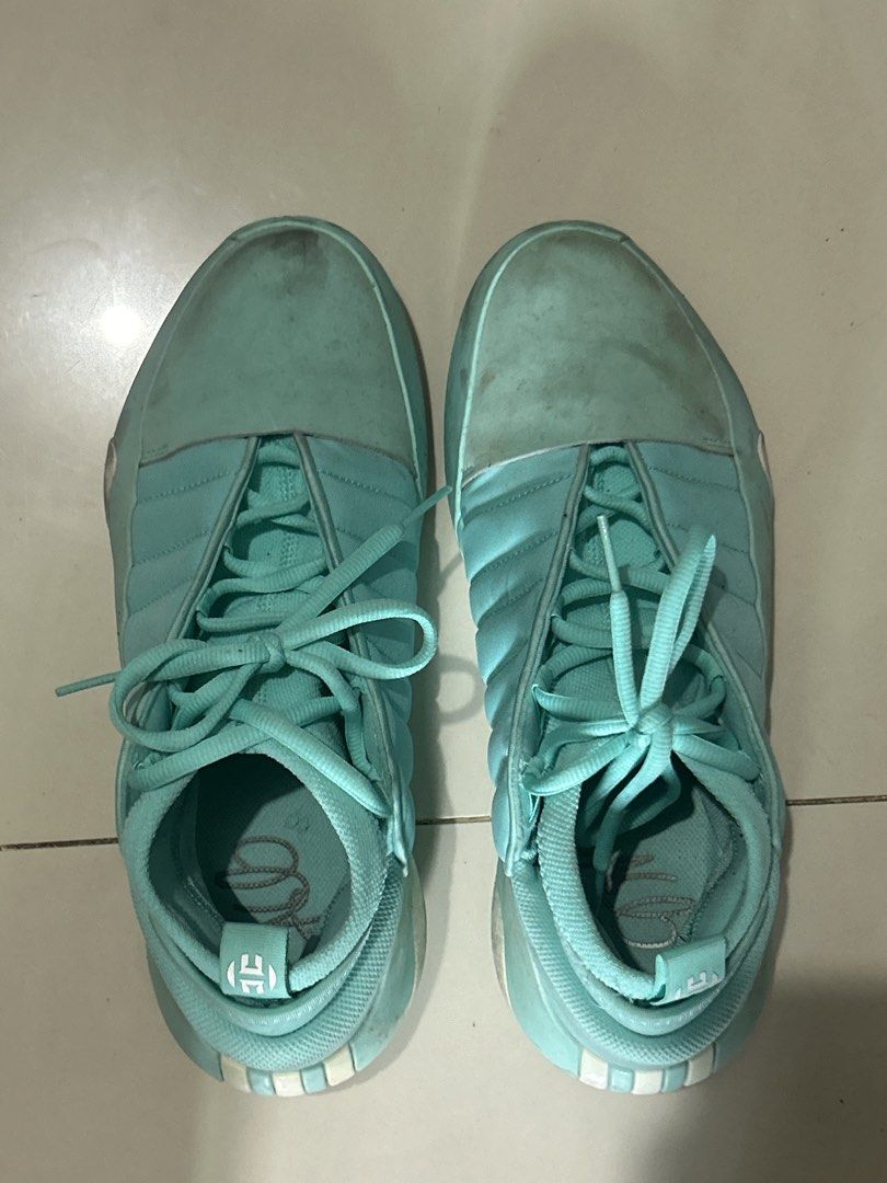 Adidas Harden Vol. 1 Aqua (Category: Sneakers) located in San Mateo. Submitted by christian011 (Listing ID 1462895245, Image 3). Description: - Adidas Harden Vol. 1 basketball shoes - Color: Aqua - Condition: Used, with visible wear on soles and toe box - Laces: Intact - Features: Excellent grip, suitable for basketball or casual wear Size 10 issue dirty natambak lang po kaya madumi used 5x pampasok.