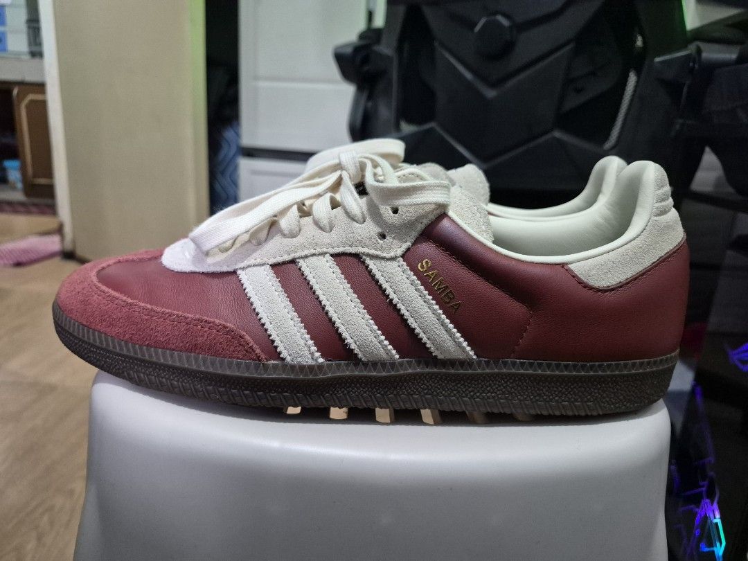 Adidas Samba Burgundy Suede Leather (Category: Casual Shoes) located in Cabuyao City. Submitted by aldnbltzr (Listing ID 1462927343, Image 1). Description: Adidas Samba - Rich burgundy leather with suede accents - Cream laces and detailing - Gum sole - No issues.