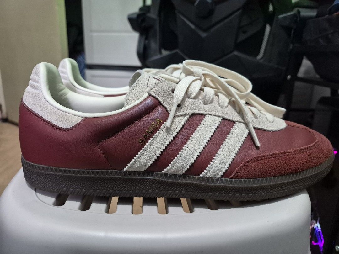 Adidas Samba Burgundy Suede Leather (Category: Casual Shoes) located in Cabuyao City. Submitted by aldnbltzr (Listing ID 1462927343, Image 3). Description: Adidas Samba - Rich burgundy leather with suede accents - Cream laces and detailing - Gum sole - No issues.