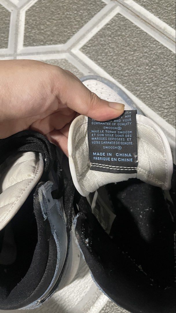 Air Jordan 1 High University Blue (Category: Sneakers) located in Iloilo. Submitted by puzzles_xxx (Listing ID 1462900547, Image 3). Description: - Air Jordan 1 High 'University Blue' - Classic high-top silhouette - Colorway: White, light blue, and black laces - Condition: Shows some signs of wear on soles and uppers (please check photos for details) - Made in China.