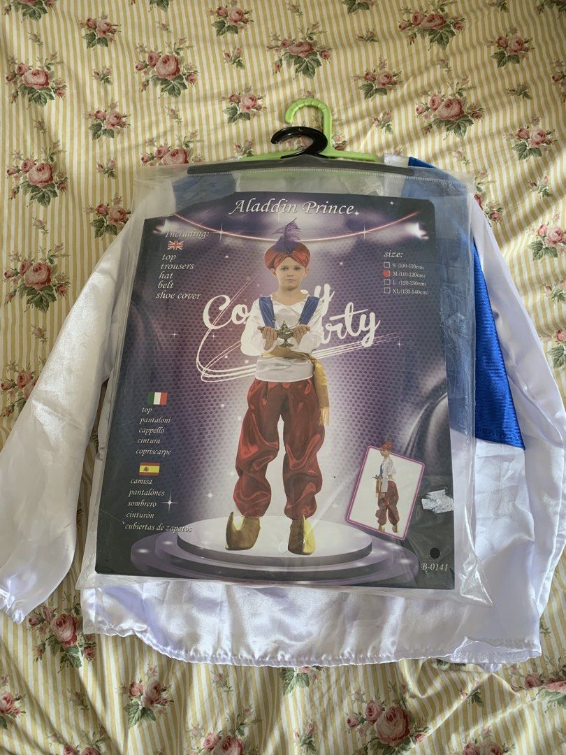 Aladdin Prince Costume for Kids (Category: Babies & Kids Fashion) located in Taguig. Submitted by sans_fin_belle (Listing ID 1462909407, Image 1). Description: - Complete Aladdin Prince costume for kids - Includes: Top, Trousers, Hat, Belt, Shoe Covers - Available Sizes: S, M, L, XL - Ideal for parties, Halloween, or imaginative play - Let your child embark on a magical adventure!.