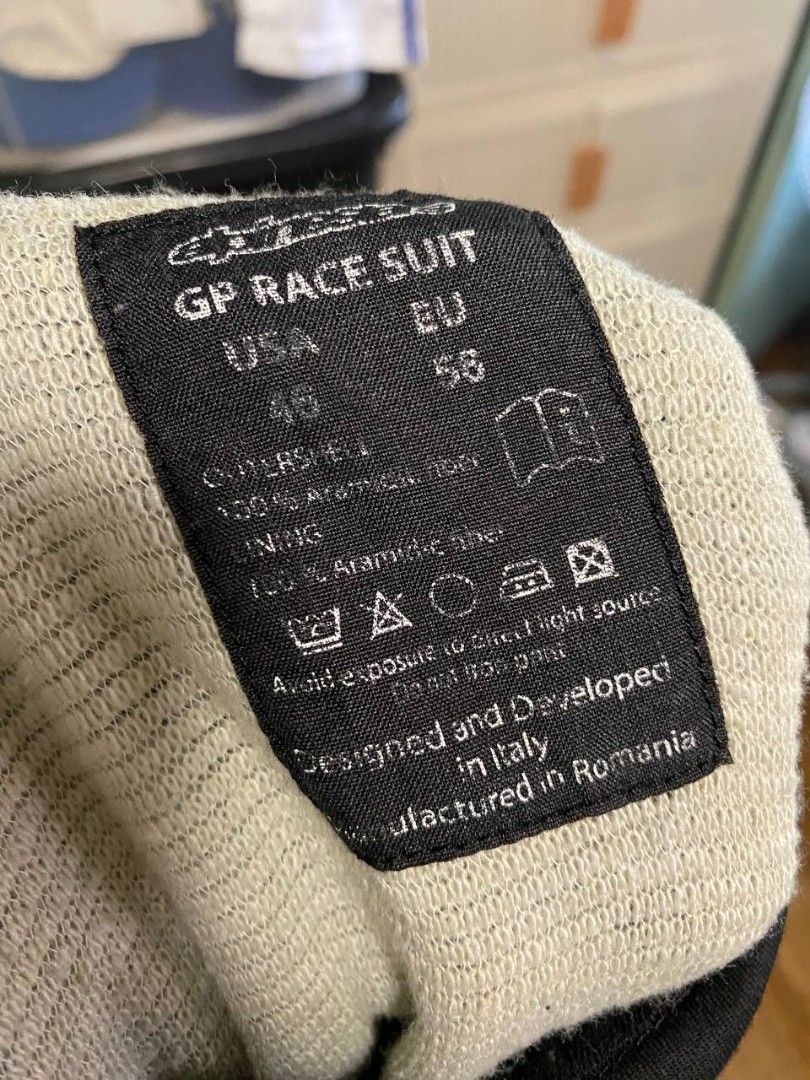 ALPINESTARS GP RACE SUIT (Category: Activewear) located in Cavite. Submitted by safehawk-c9a684 (Listing ID 1463055639, Image 3). Description: ALPINESTARS GP RACE SUIT 🏁🔥 Rare motorsport / racing suit from Alpinestars Black with orange detailing Size: US 36 / EU 46 thrifted Good overall condition Authentic Alpinestars labels & ID details Made in Romania / Designed & Developed in Italy Perfect for racing, motorsport collection, display, or enthu