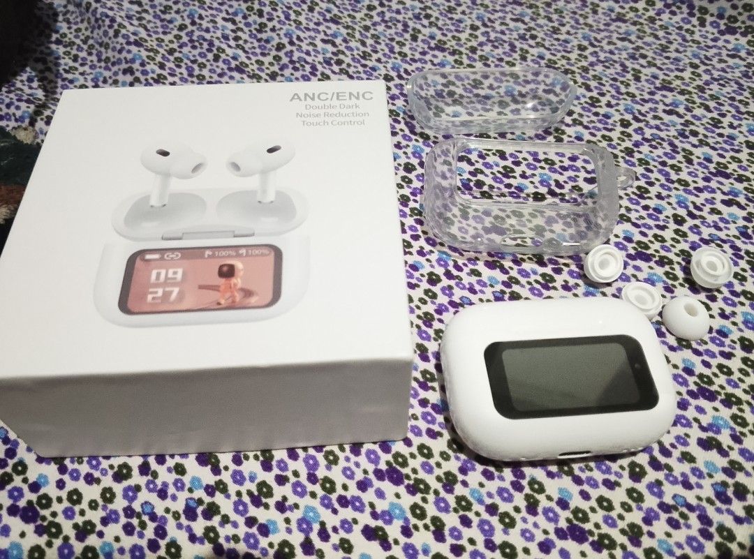 ANC/ENC Wireless Earbuds with LED Touch Screen Case (Category: Earphones) located in Makati City. Submitted by kukimo (Listing ID 1462965568, Image 1). Description: - ANC/ENC wireless earbuds for superior sound and noise cancellation. - Full-color LED touch screen case for music control, call management, and more. - Customize your case with changeable wallpapers. - Built-in feature to help you find your lost headphones. - Comes with extra ear tip