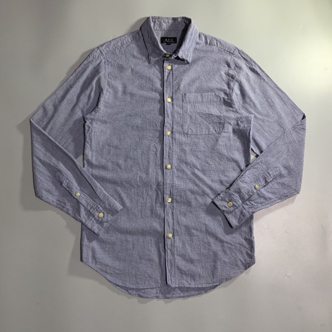 A.P.C. Rue Madame Paris Button down Long Sleeve (Category: Luxury Apparel) located in Davao. Submitted by jandyfuert21303 (Listing ID 1463040134, Image 1). Description: Pristine condition No issues 10/10 condition Need wash only 19.5x30.