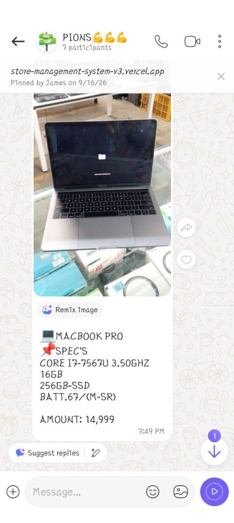 Apple MacBook Pro Core i7 16GB RAM 256GB SSD (Category: Laptops & Notebooks) located in Paranaque City. Submitted by materesadimasaca (Listing ID 1462887991, Image 3). Description: - MacBook Pro for sale - Processor: Core i7 (3.50GHz) - Memory: 16GB RAM - Storage: 256GB SSD - Battery Health: 86% - Excellent working condition - Perfect for everyday tasks and more - Message me if interested!.