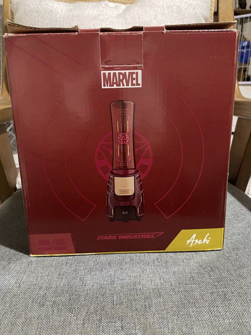 Asahi MBL-100 Marvel Iron Man Personal Blender (Category: Juicers, Blenders & Grinders) located in Pasig City. Submitted by seanymph2026 (Listing ID 1463031342, Image 2). Description: - Asahi MBL-100 Marvel Iron Man Personal Blender - Stark Industries Edition - Includes blender base, blade, and travel cup - 250 Watts power - 600ml capacity travel cup - Ideal for making smoothies on the go - Original box included - Brand new, old stock.