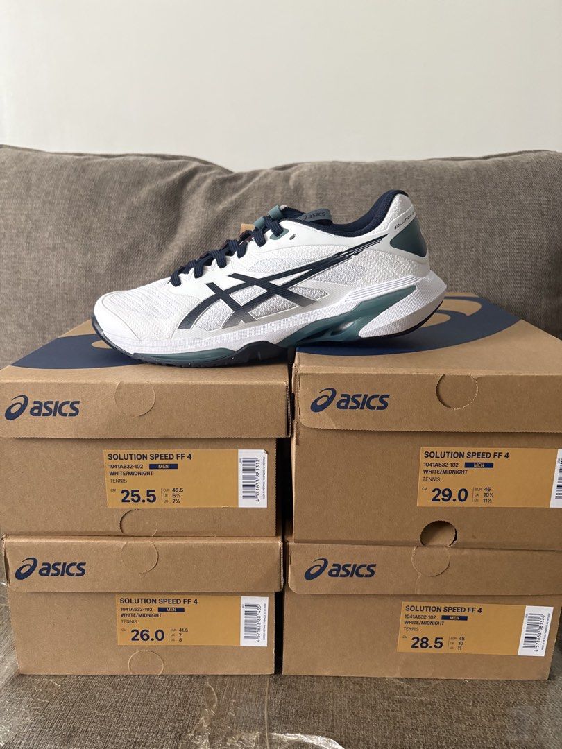 Asics solution speed ff 4 white midnight 7.5/11m (Category: Sneakers) located in Quezon City. Submitted by danahmaniego (Listing ID 1463062050, Image 1). Description: bnew japan release 7.5/11 mens avail onhand qc area check our ig shop: @japshopperph.