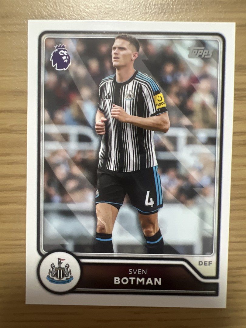 Assorted characters (Category: Raw Cards) located in Singapore. Submitted by wah_zai1990 (Listing ID 1462944921, Image 1). Description: Selling Topps Premier League football cards. Featuring Newcastle United players: Sven Botman, Malick Thiaw, Tino Livramento, Lewis Hall, and Dan Burn. Great for any Newcastle fan or football card collector. Grab these players for your collection!.