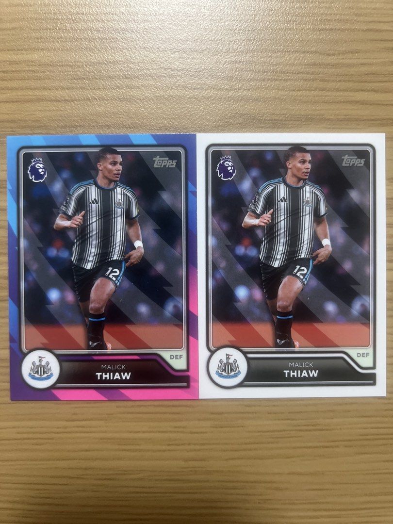 Assorted characters (Category: Raw Cards) located in Singapore. Submitted by wah_zai1990 (Listing ID 1462944921, Image 2). Description: Selling Topps Premier League football cards. Featuring Newcastle United players: Sven Botman, Malick Thiaw, Tino Livramento, Lewis Hall, and Dan Burn. Great for any Newcastle fan or football card collector. Grab these players for your collection!.