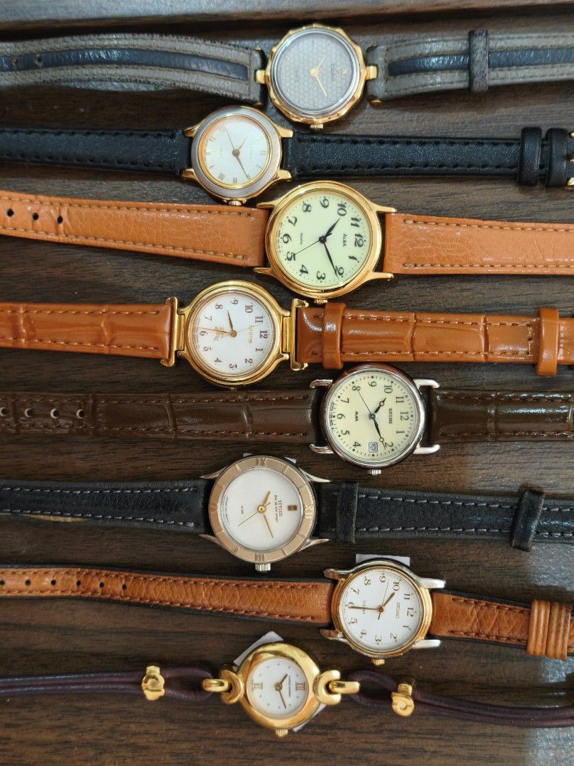 Assorted Vintage Watches (Category: Men's Watches) located in Caloocan City. Submitted by azaken_gg (Listing ID 1463117177, Image 2). Description: - Collection of vintage watches - Features both analog and quartz movements - Strap materials include leather and metal - Diverse dial colors and designs (Roman numerals & standard markers) - Ideal for watch collectors or those seeking unique timepieces - All watches are functional and ready for a new 
