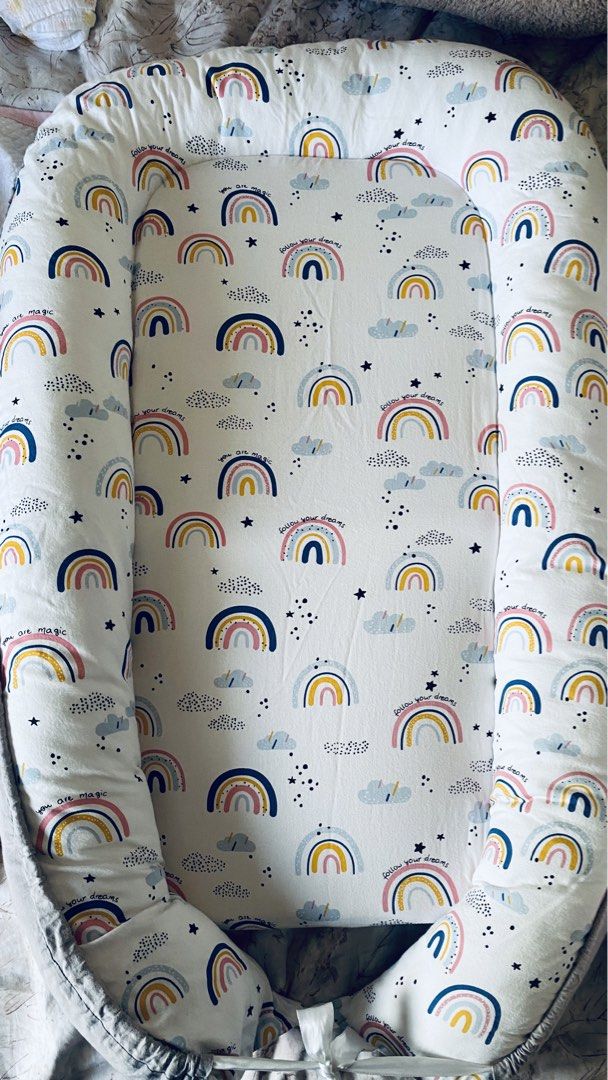 Baby Bed New born Rainbow design (Category: Children's Beds) located in Pasay City. Submitted by teddysundays (Listing ID 1462936574, Image 3). Description: Baby new born bed, Rainbow design, no stains, exterior cover can be washed rfs - decluttering accepts offers.