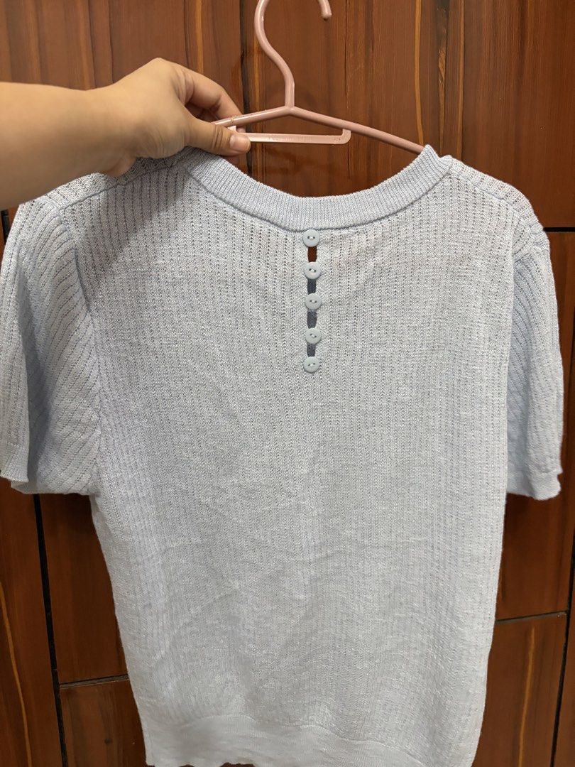Baby Blue Knitted Top (Category: Others Tops) located in Pateros City. Submitted by downsizin (Listing ID 1463102509, Image 3). Description: Size M-L .