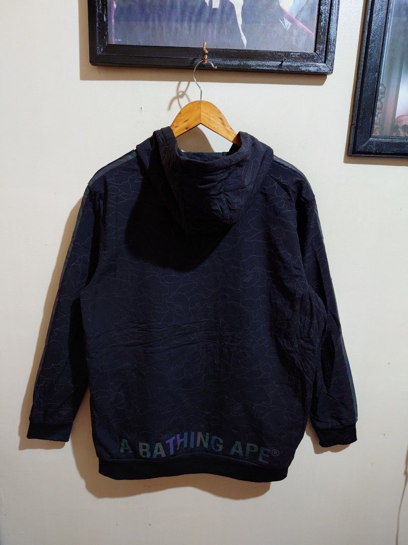 Bape X Adidas (Category: Hoodies) located in Taytay. Submitted by GRIND720_II (Listing ID 1463023877, Image 3). Description: Bape X Adidas refletorize hoodie small over size Best fit to LARGE 23.5 X 29 Excellent condition 4999 issue fade yung tag sa hem check last picture.