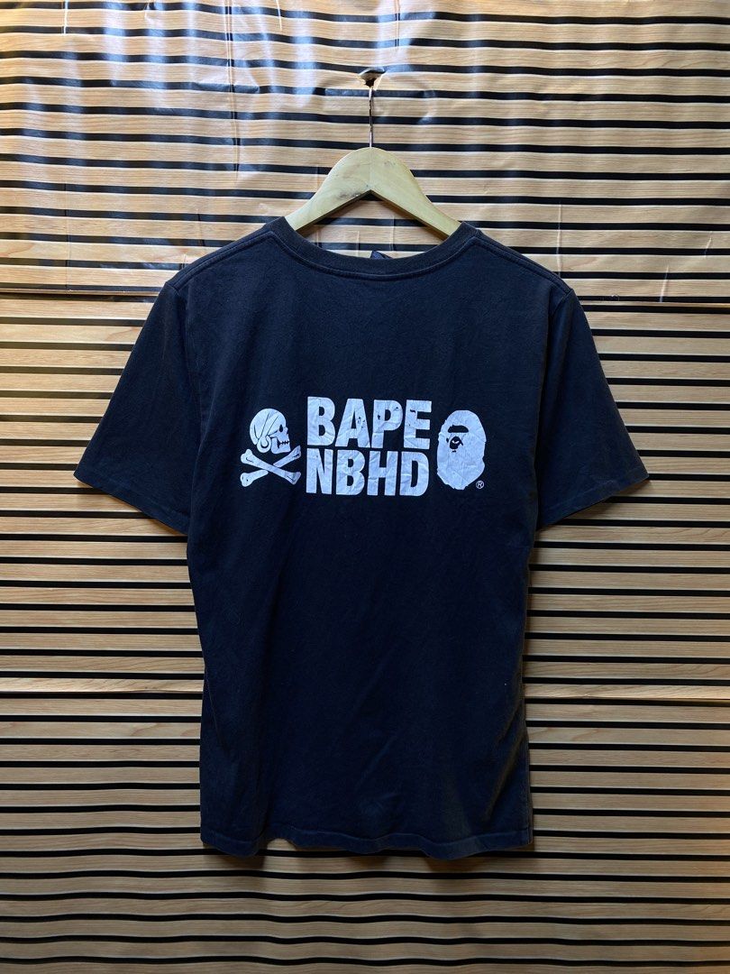 BAPE X NEIGBORHOOD TEE (Category: Tshirts & Polo Shirts ) located in Makati City. Submitted by drip.poww (Listing ID 1462946424, Image 2). Description: - Authentic bape x Neighborhood - Color: Black - Size: Meduim - Dimes: 20x26 - Authentic - Crack print - 9/10 Condi - Excellent condition - Need wash, fresh from bale - Material: 100% Cotton Please don’t expect too much—these are thrifted (ukay) items. 😊 !!STILL NEGOTIABLE!!.