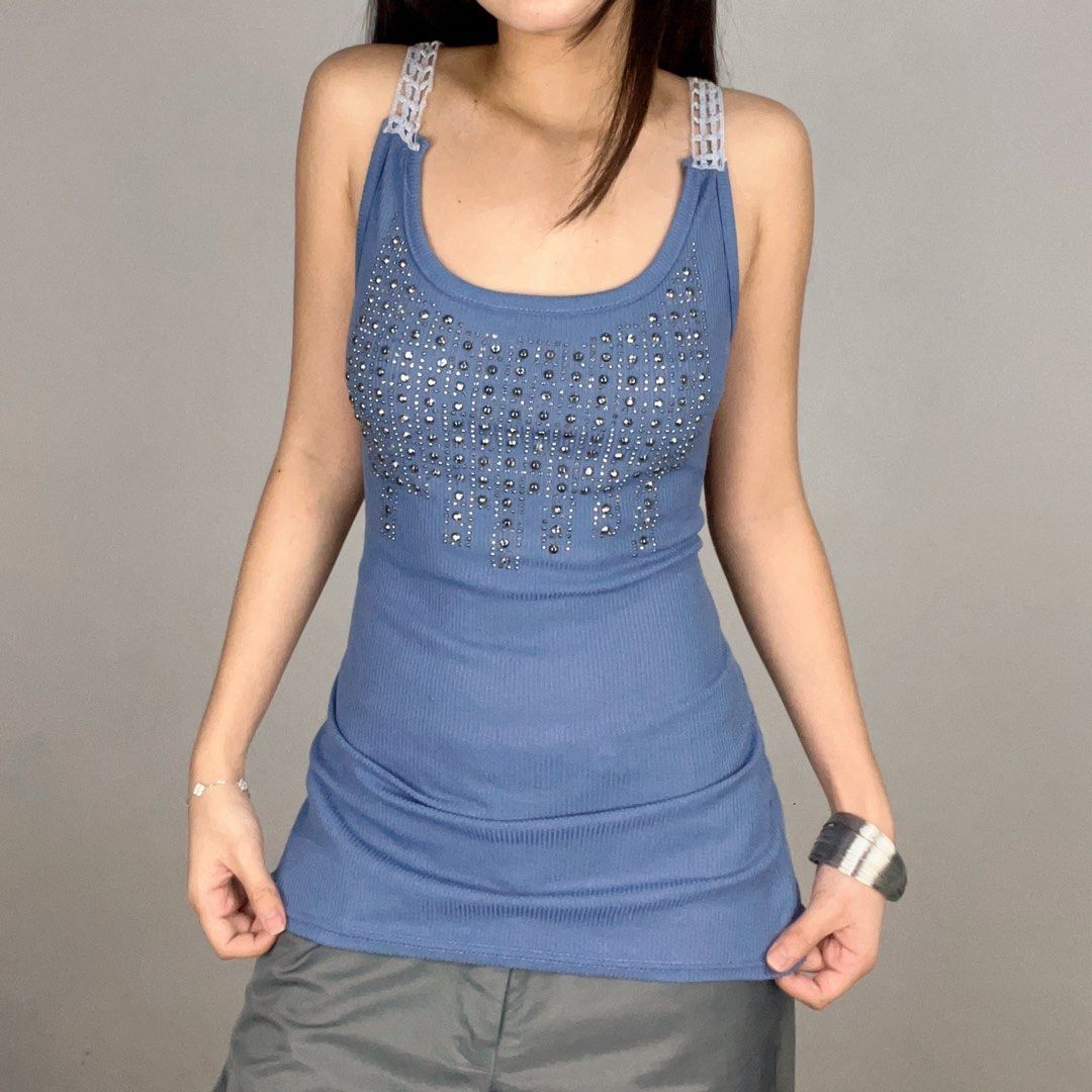 beaded crochet back details tank top (Category: Sleeveless) located in Manila. Submitted by pabili.ph (Listing ID 1462980185, Image 1). Description: small L25”, up to B32”.