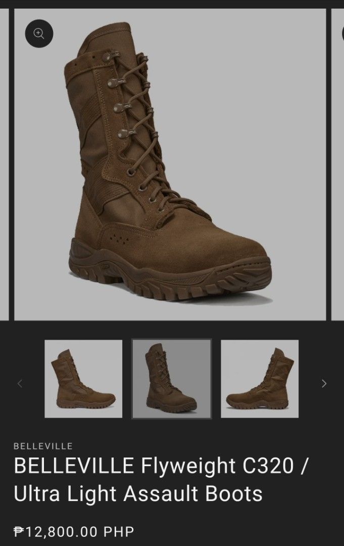 BELLEVILLE Flyweight C320 Ultra Light Assault Boots (Category: Boots) located in Manila. Submitted by mikust0re (Listing ID 1463041615, Image 2). Description: negotiable RFS: my dad's shoes wants to be sold msg for more photos - BELLEVILLE Flyweight C320 / Ultra Light Assault Boots - Athletic strobel-stitch construction - UL235 ULTRA-LITE highly cushioned midsole - Exclusive VIBRAM Incisor outsole - Provides stability, comfort, and confidence - G