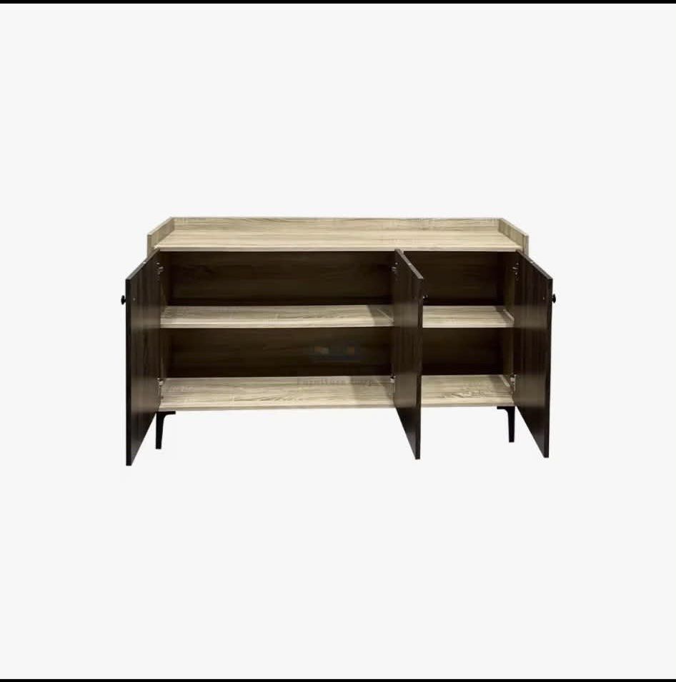 Berline Side Cabinet - 150cm Width (Category: Shelves, Cabinets & Racks) located in Mandaluyong City. Submitted by KIMGAB (Listing ID 1462892995, Image 3). Description: - Elegant wood grain finish - Sturdy black legs - Three doors open to reveal spacious shelves - Perfect for organizing and storage - Dimensions: 150cm (width) x 54cm (length) x 14cm (height) -bought last feb -RFS will migrate -Loc📍 Suntrust Verona Silang Cavite( near nuvali) .