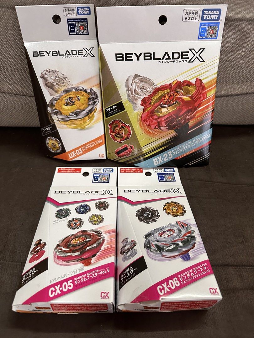 Beyblade X 爆旋陀螺 UX-03 , BX-23 , CX-05 , CX-06 （分類：動作及對戰玩具）位於 Hong Kong。 由 qbread 提交（商品編號 1462967843，圖片 1）。簡介： 全新未開封 UX-03 $150 BX-23 $200 CX-05 $150 CX-06 $110 太和站交收 順豐到付 。