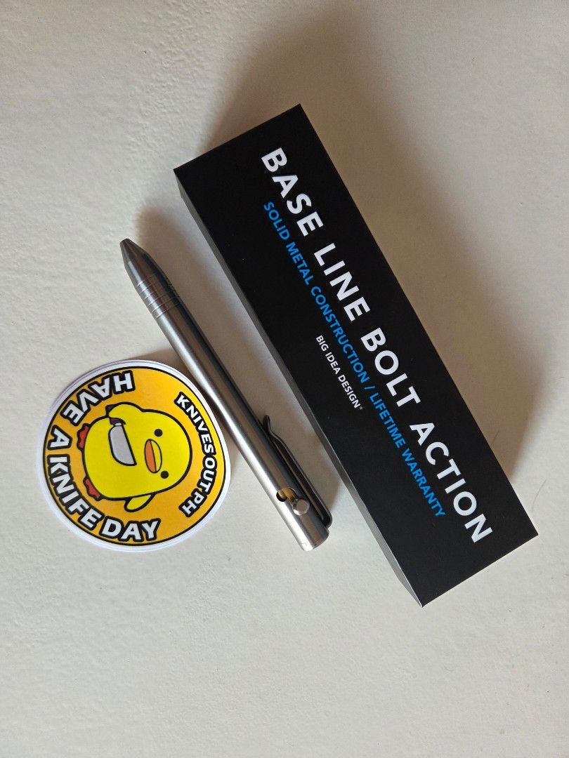 Big Idea Design Base Line Bolt Action Pen Ti Raw (Category: Craft Supplies & Tools) located in Pasig City. Submitted by set_rolento (Listing ID 1462888491, Image 2). Description: - Big Idea Design Bolt Action Pen - Base Line Model in Ti Raw finish - Durable, all-metal construction (no plastic parts) - Compatible with Parker style refills - Comes with original box Opened just to test, delivered September 16 - Free Pentel Energel (New) and Space Pe