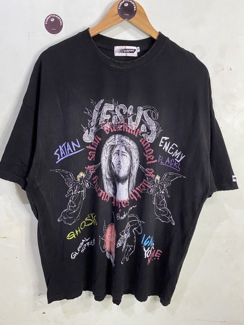BLACK AIR JESUS TEE (Category: Tshirts & Polo Shirts ) located in Rizal. Submitted by thrift.cartel (Listing ID 1463093884, Image 1). Description: TATTERED DESIGN PINHOLE .