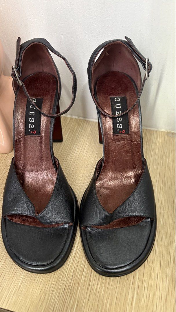 Black Guess Platform Block Heels with Ankle Strap (Category: Heels) located in Davao. Submitted by sammyang123 (Listing ID 1462918019, Image 3). Description: -GUESS VERY STURDY HEELS MADE IN ITALY LEATHER MATERIAL SIZE 37-38 FREE SF NO LEATHER WEAR JUST SIGN OD USE IN THE PLATFORM❤️‍🔥🫶🏻 super sulit for the price authentic na! ♥️🍷Stylish black Guess platform heels - Features a chunky block heel for comfort and height - Secure ankle strap with 
