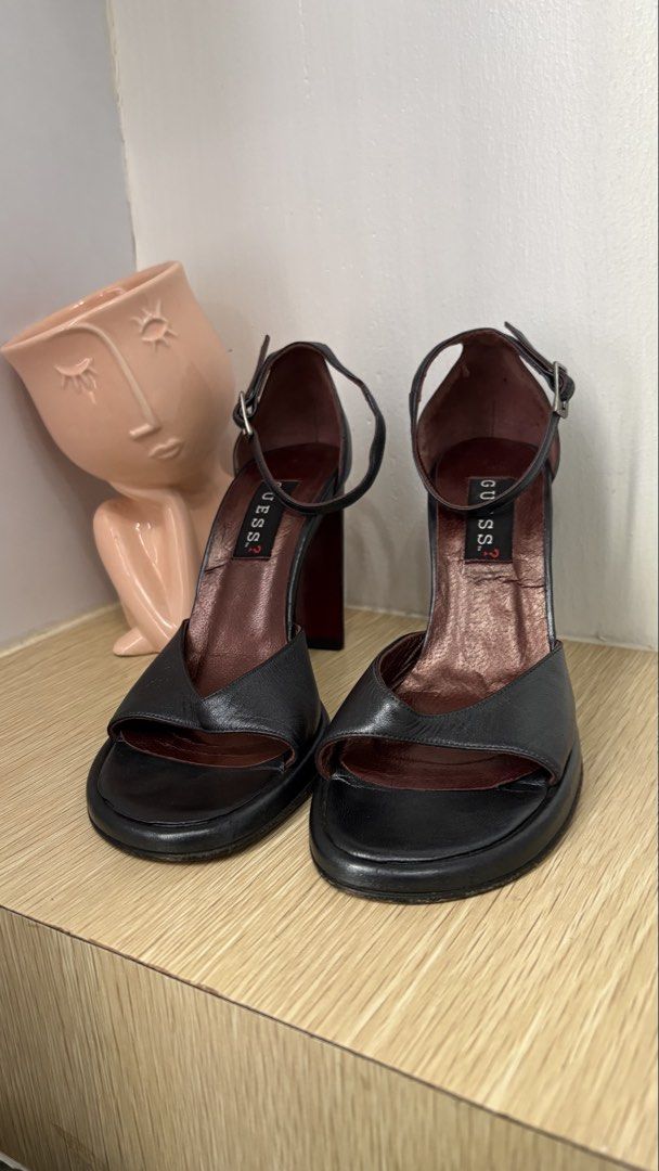 Black Guess Platform Block Heels with Ankle Strap (Category: Heels) located in Davao. Submitted by sammyang123 (Listing ID 1462918019, Image 1). Description: -GUESS VERY STURDY HEELS MADE IN ITALY LEATHER MATERIAL SIZE 37-38 FREE SF NO LEATHER WEAR JUST SIGN OD USE IN THE PLATFORM❤️‍🔥🫶🏻 super sulit for the price authentic na! ♥️🍷Stylish black Guess platform heels - Features a chunky block heel for comfort and height - Secure ankle strap with 