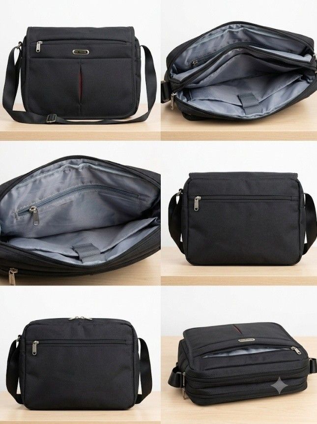 Black Nylon Messenger Bag with Multiple Compartments (Category: Sling Bags) located in Caloocan City. Submitted by magtaanber_moon (Listing ID 1463033230, Image 1). Description: - Durable black nylon material - Spacious interior with multiple zippered pockets and compartments - Adjustable shoulder strap for comfortable carrying - Ideal for work, school, or travel - Clean and functional design - Shows minimal signs of wear.