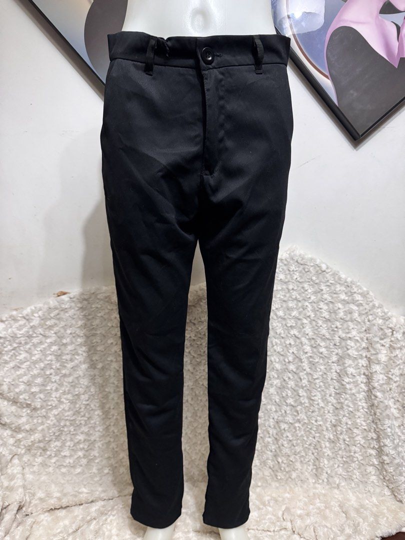 Black slacks Pants (Category: Trousers) located in Marikina City. Submitted by lorradel (Listing ID 1462897457, Image 1). Description: - W: 30in L:37in - Classic black pants - Straight leg cut - Button and zip closure at the front - Two pockets at the back - Versatile for work or smart casual occasions - A great addition to any wardrobe -mannequin length waist to top ankle 38 in ; to floor 41 inches - MAY HAVE some washable stains (hindi maiiwasa