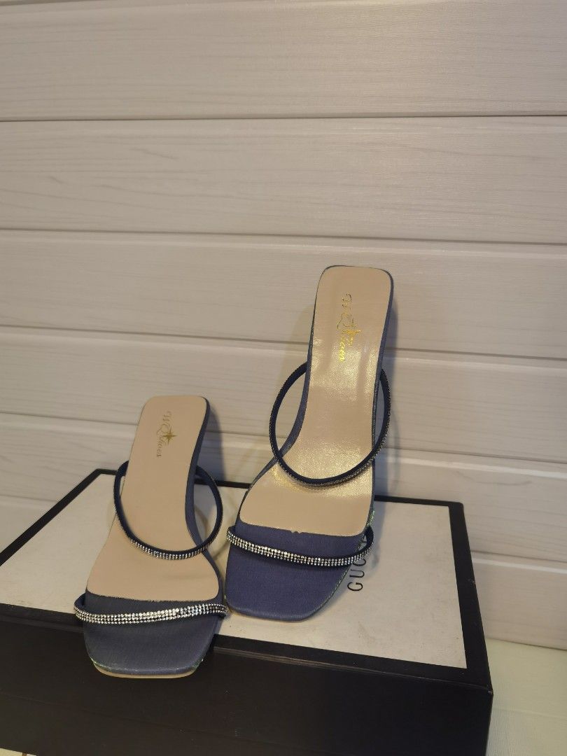 Blue Embellished Strap Heels (Category: Heels) located in Tagaytay City. Submitted by SibsDeclutter4ever (Listing ID 1463082798, Image 2). Description: - Chic blue heels with dazzling sparkly straps. - Trendy square toe design for a modern look. - Comfortable block heel, perfect for all-day wear. - Versatile style: dress up or down for any occasion. Brandnew. Never worn. Got as a gift. It didn't fit me well. .