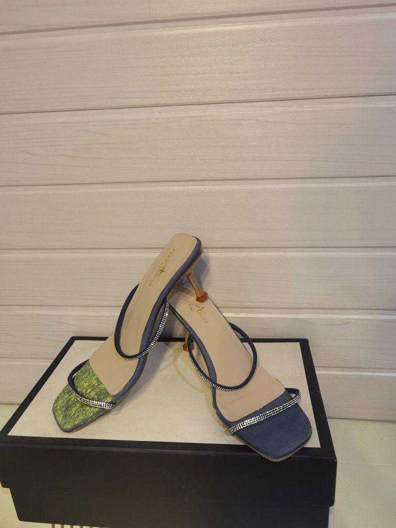 Blue Embellished Strap Heels (Category: Heels) located in Tagaytay City. Submitted by SibsDeclutter4ever (Listing ID 1463082798, Image 3). Description: - Chic blue heels with dazzling sparkly straps. - Trendy square toe design for a modern look. - Comfortable block heel, perfect for all-day wear. - Versatile style: dress up or down for any occasion. Brandnew. Never worn. Got as a gift. It didn't fit me well. .